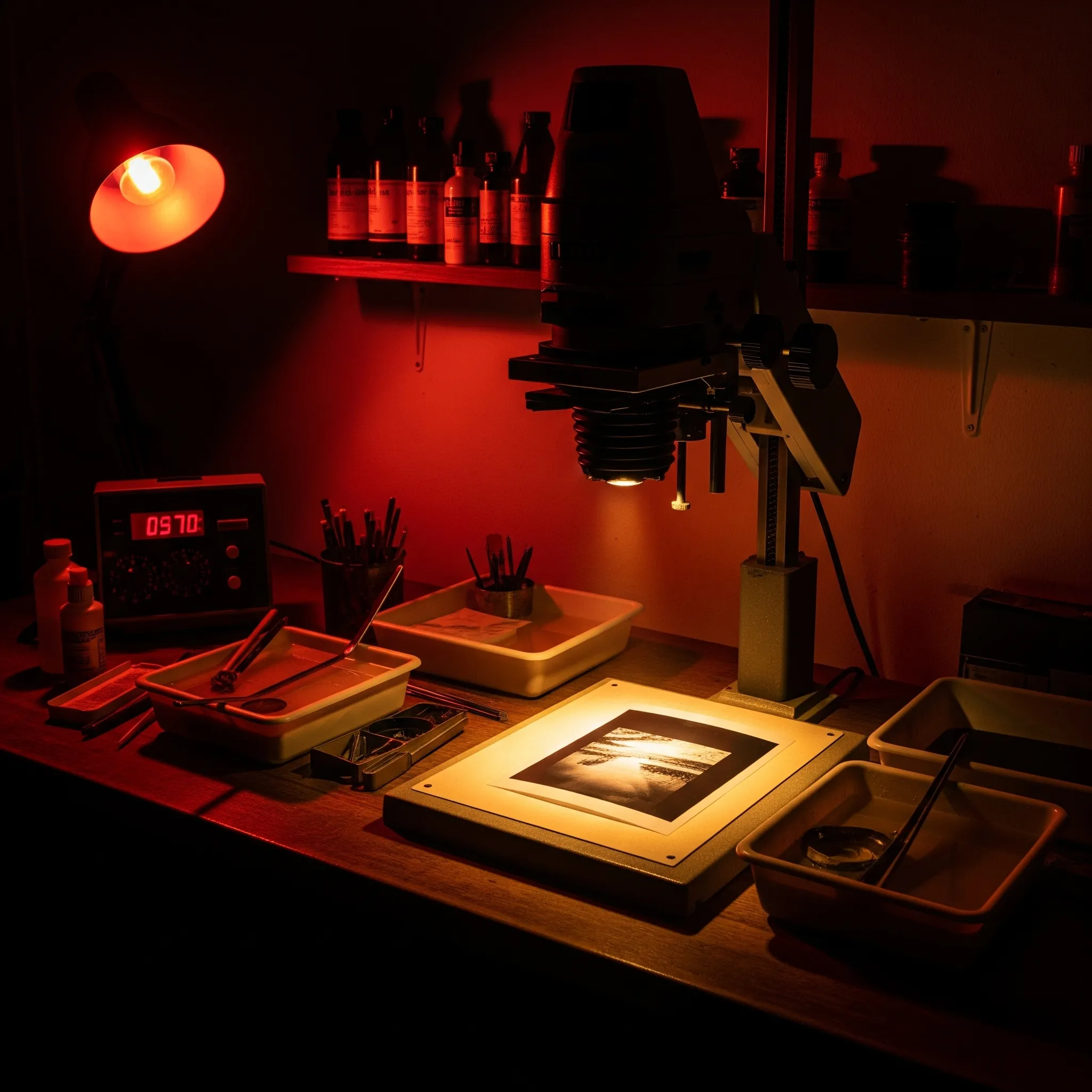 Photo enlarger in a darkroom