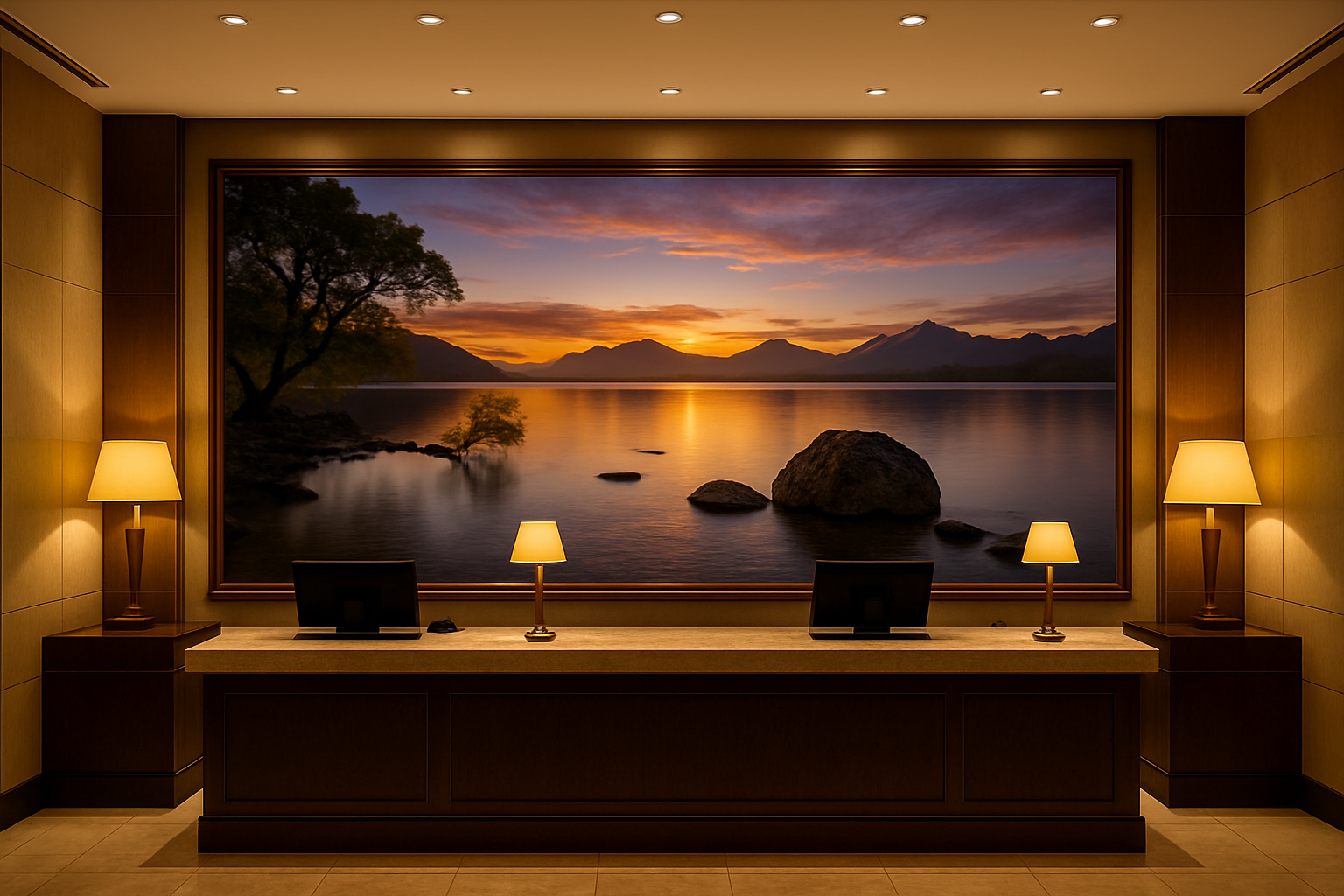 Luxury Hotel Front Desk with expansive art behind