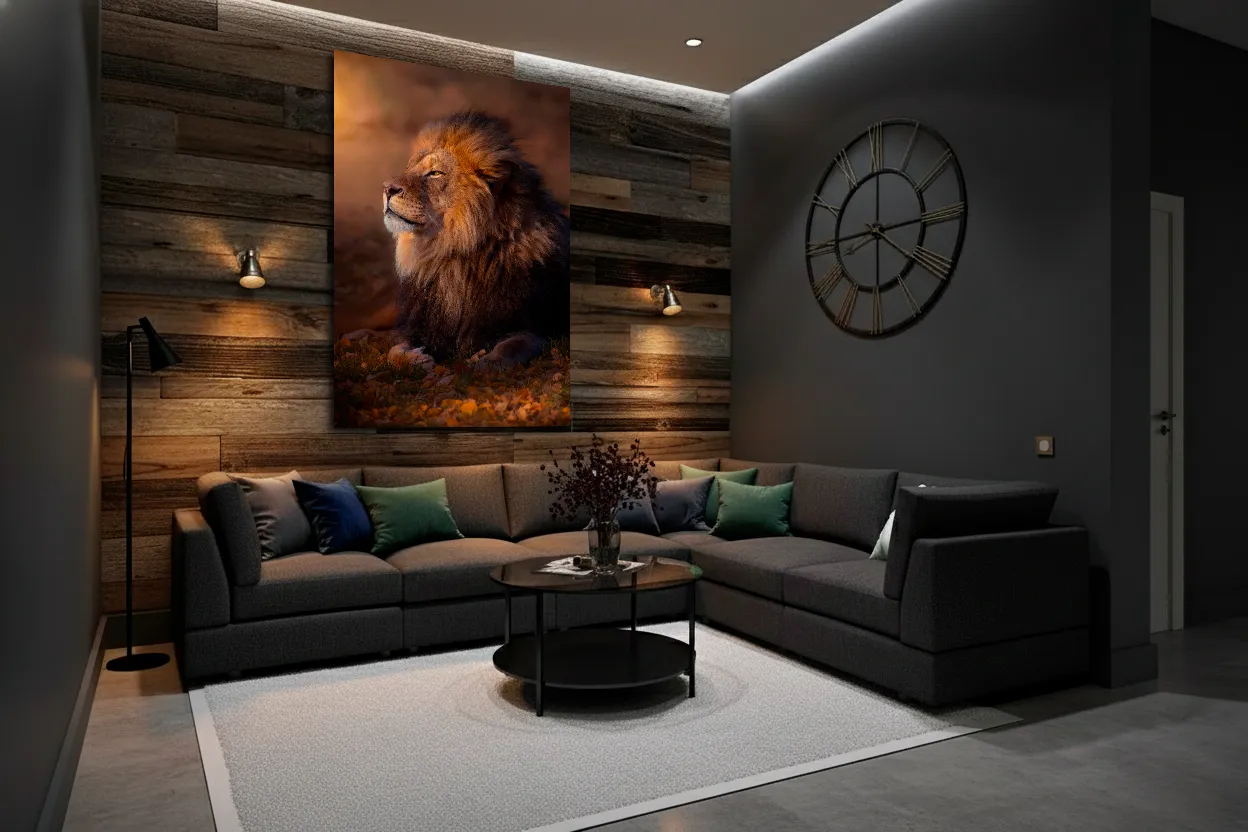 Dark room with acrylic art on the wall